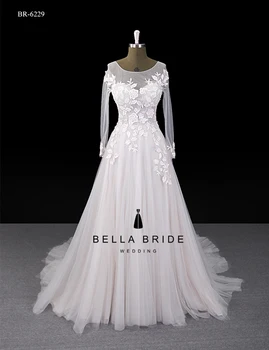 Beautiful Embroidery Party Long Sleeve A Line Wedding Dress Bridal