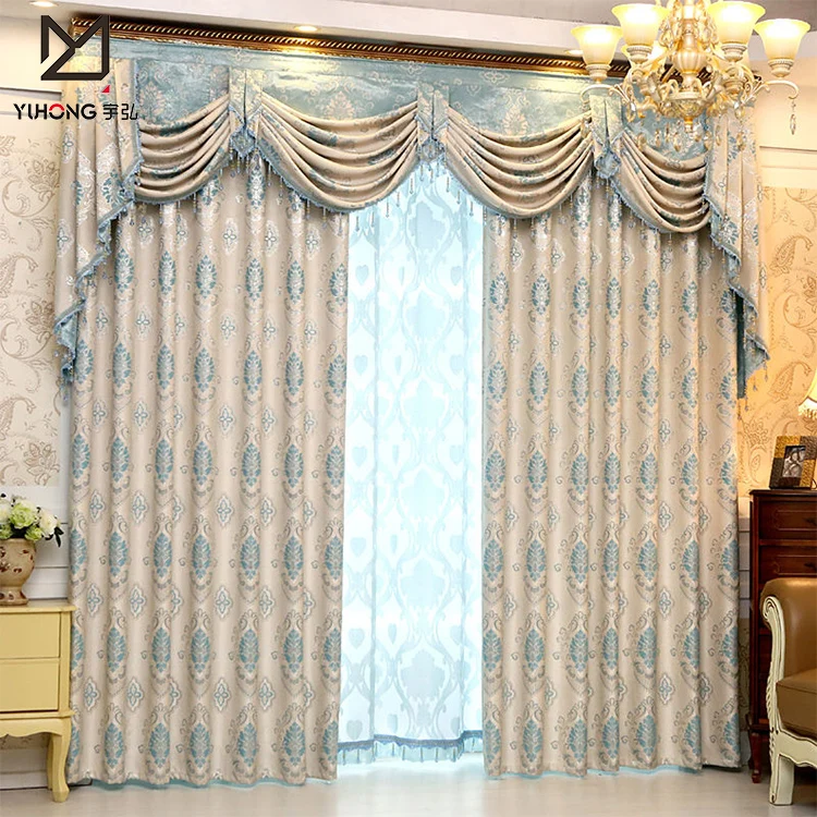 Embroidery Fancy European Head Gray Jacquard Valance Window Curtains ...