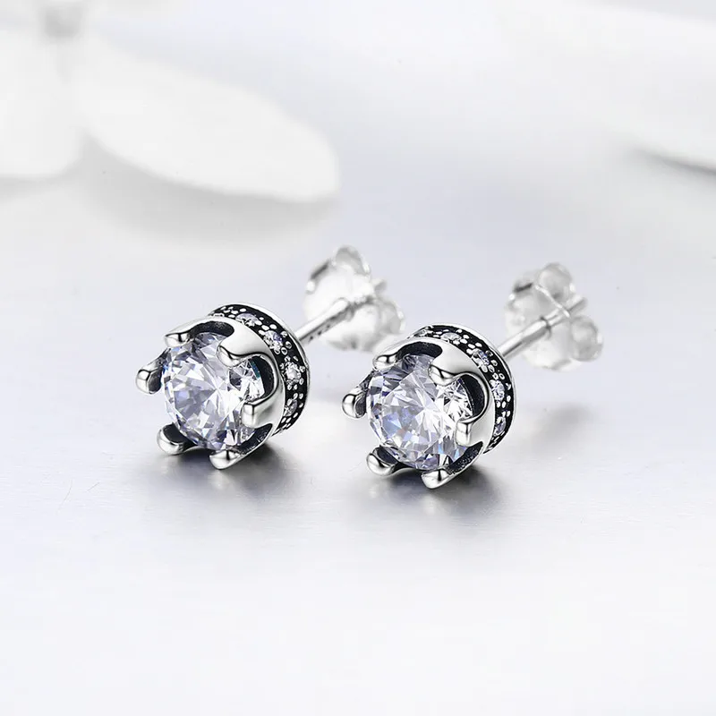 

SCE311 High Quality 100% 925 Sterling Silver Princess Crown Luminous Clear CZ Stud Earrings for Women Fashion Jewelry