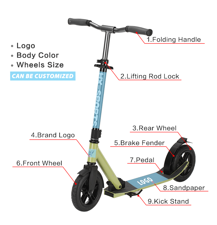 High Quality Two Air Tire Wheels Foldable Adult Foot Scooter Kick