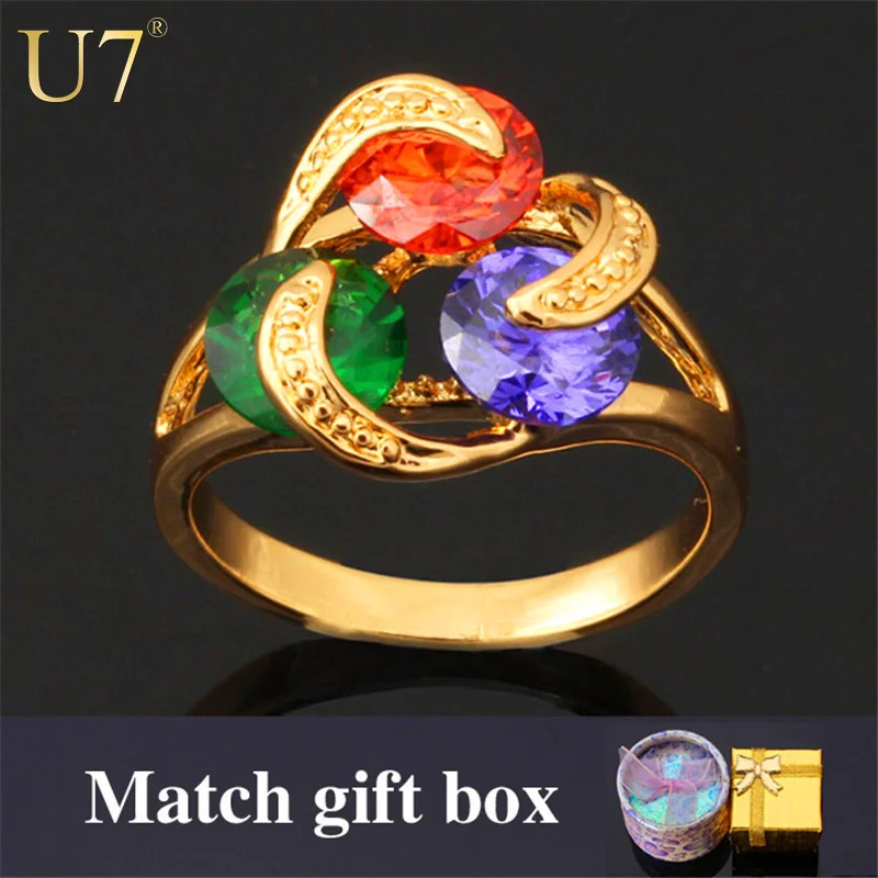 

U7 Brand CZ Ring For Women Gift Fashion Jewelry 18k Gold Plated Colorful AAA+ Cubic Zirconia Rings