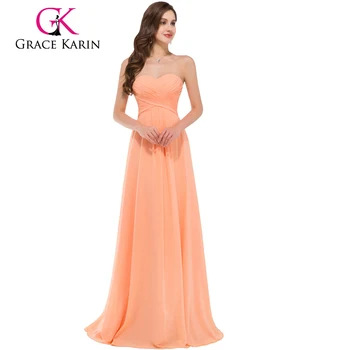 Grace Karin Strapless Sweetheart Light Orange Floor Length Simply Grace Karin Strapless Sweetheart Light Orange Floor Length Simply Bridesmaid Dress Cl3409