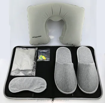 Wes New Neck Inflatable Airline Travel Set Pillow Ear Plug Eye