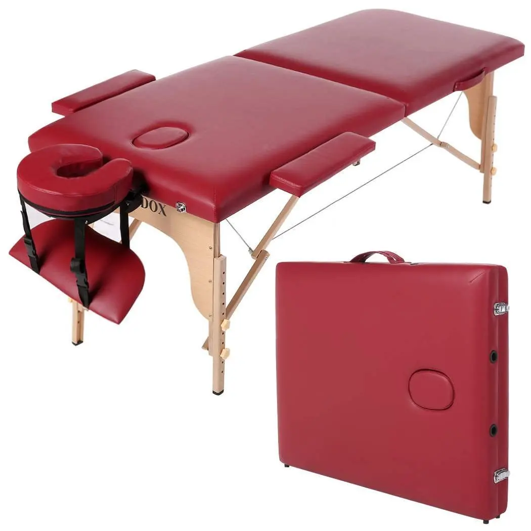 Homdox Professional Massage Table, Two-Fold Massage Bed Portable Massage Tables Facial Spa Tattoo Bed, Red Wood