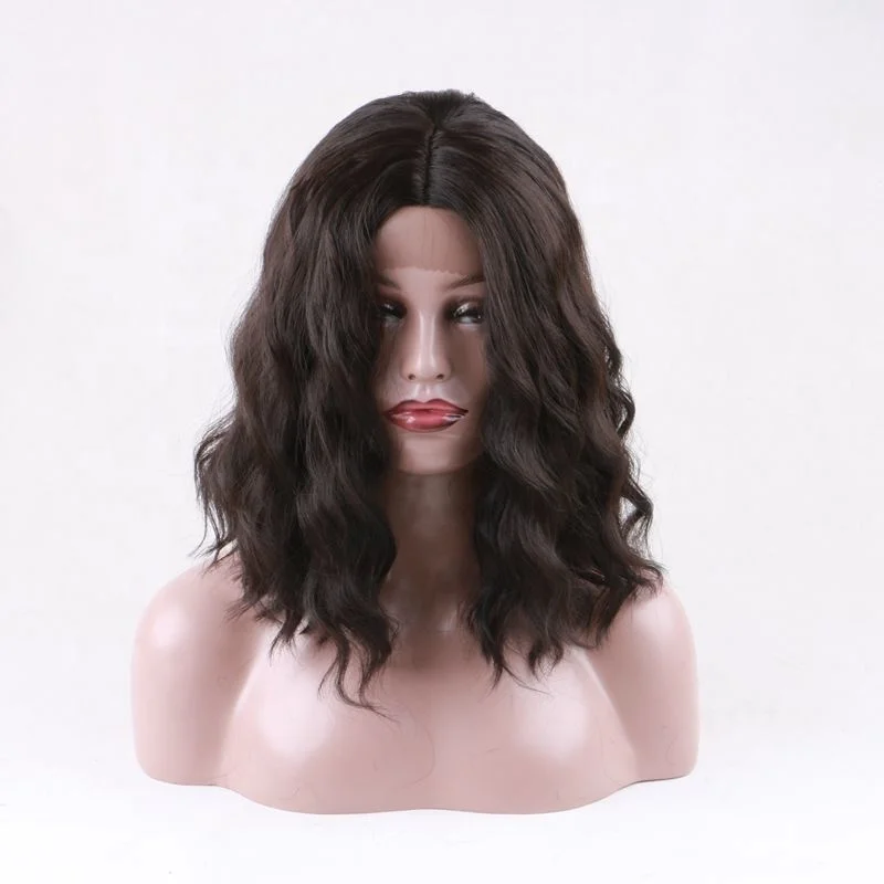 Stocks Heat Resistant Fiber Loose Wavy Black Brown Color Synthetic 14" Short Lace Front Wigs for Black Women