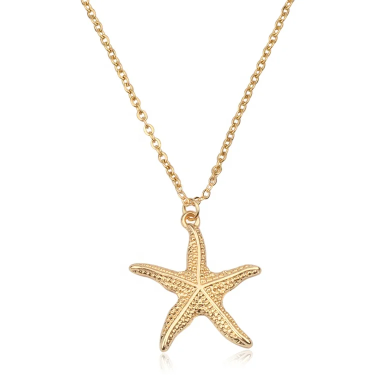 

Bohemian Star Fish Gold Chain Necklace Lobster Clasp Summer Beach Jewelry Pendant Necklaces Link Chain Wedding