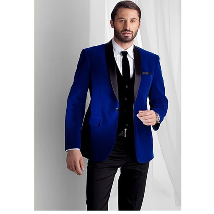 

2022 Royle Blue Designers Formal Wearing Customized Groom Wedding Tuxedos (Jacket+Pants+Vest) WB057 Blue Velvet Suits, Default or custom