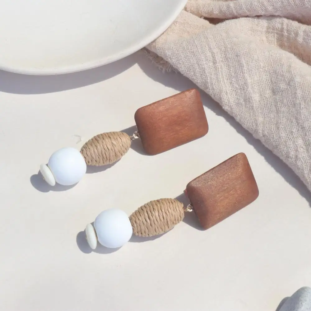

Wholesale new trending handmade wood bamboo woven rattan earring 2019 jewelry , drop earrings for women, Colorful
