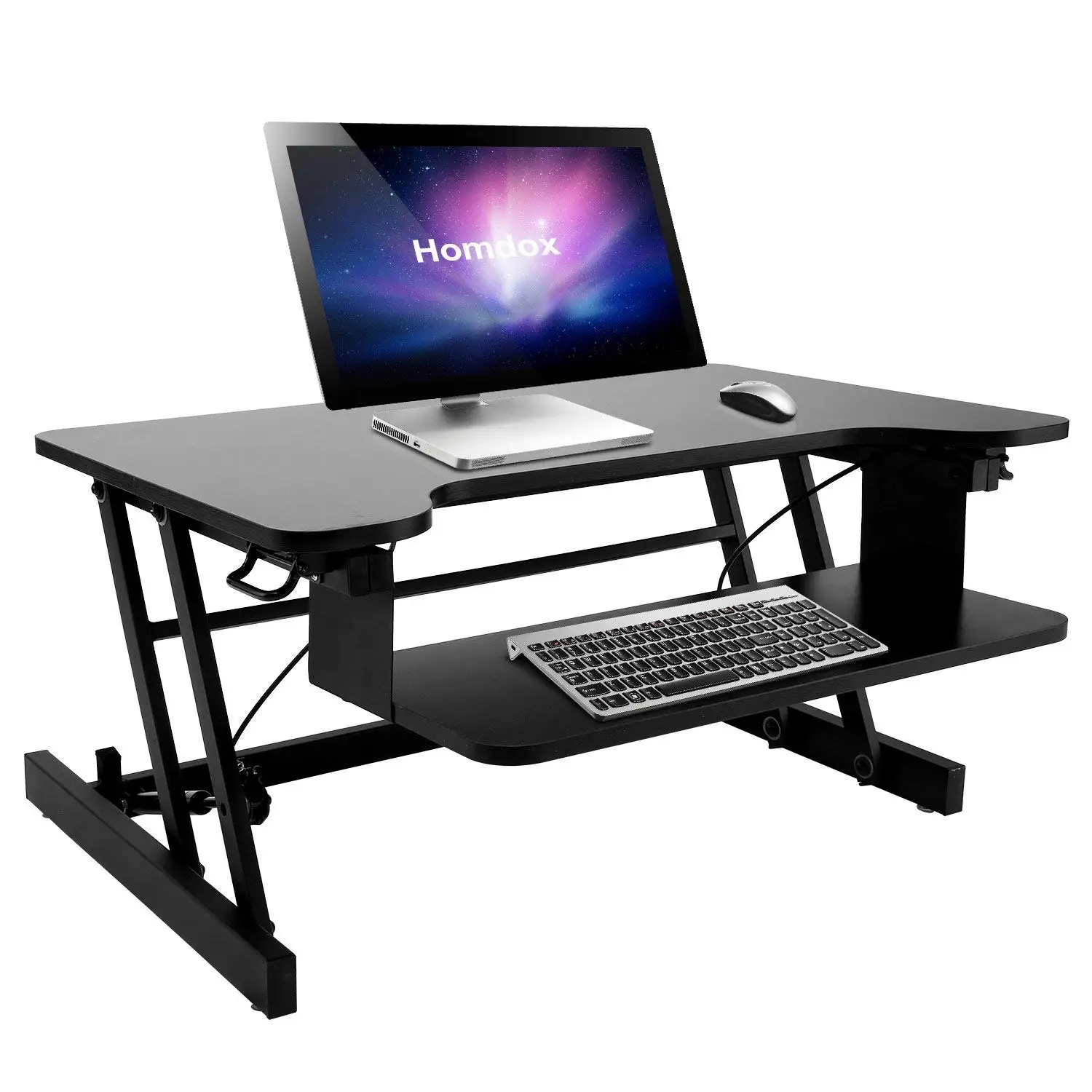 Black Height Adjustable Sit Stand Desk With Keyboard Tray