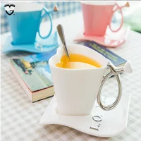 

Love Heart Shape Tea Milk Water ceramic coffee mug Cup with Matching Spoon