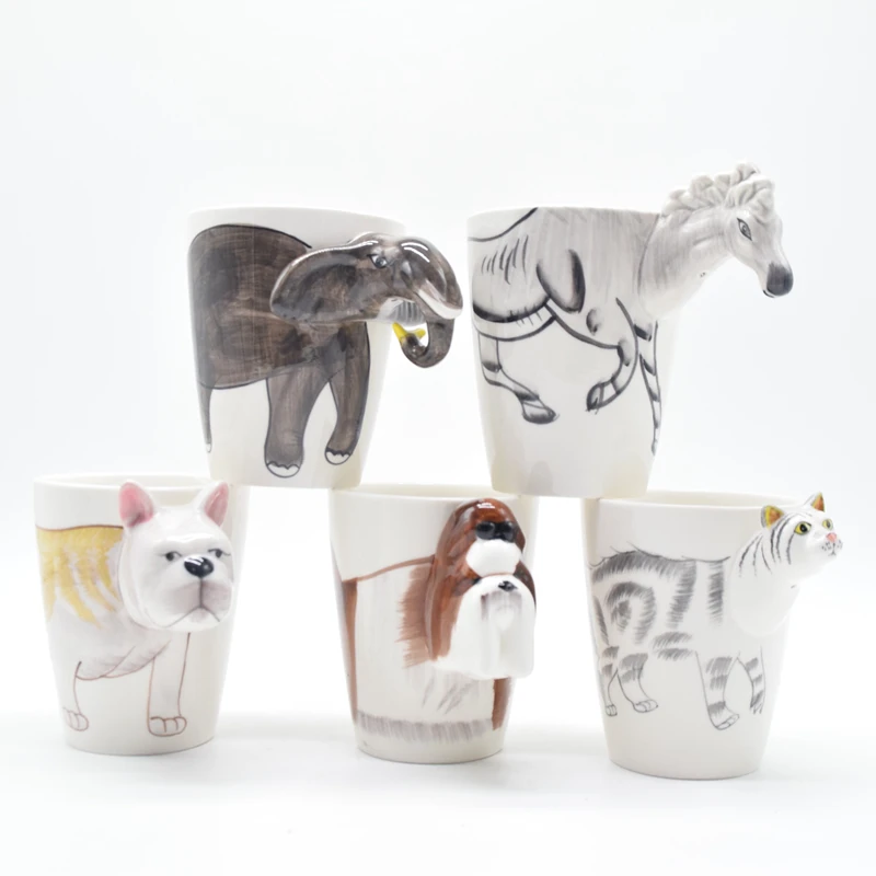 Wholesale high quality personality porcelain animal cups creative cheap glazed ceramic 3D 400ml mugs