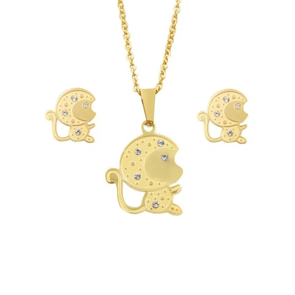 

2018 Guangzhou Fashion 18k gold plated jewelry set, cheap lady mini monkey gem stainless steel jewelry set