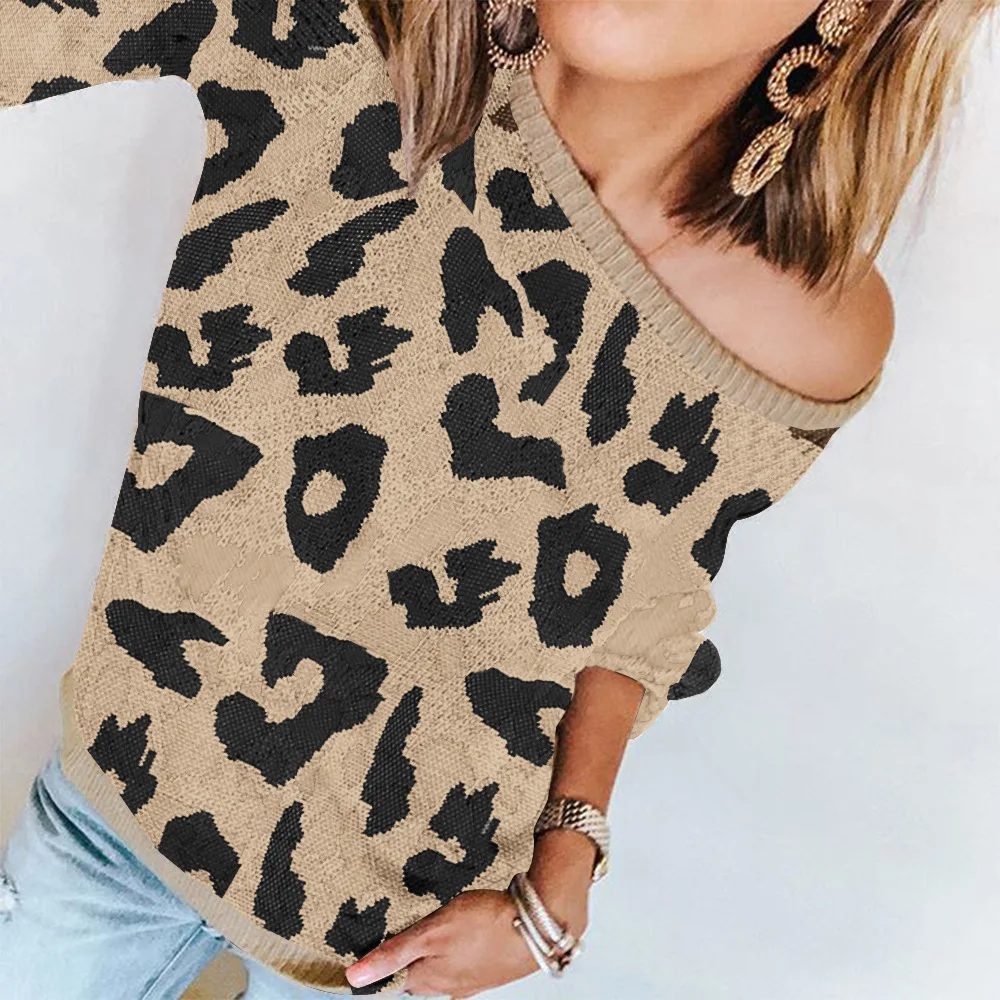 

women's four-color long-sleeved leopard-print loose-fitting sweaters