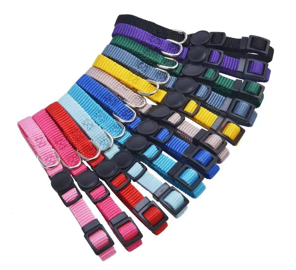 

Wholesale Cat Buckle Dogs Collars Adjustable Nylon  Logo Pet Dog Collar Safety, Pink, blue, purple, green, beige, customized colors