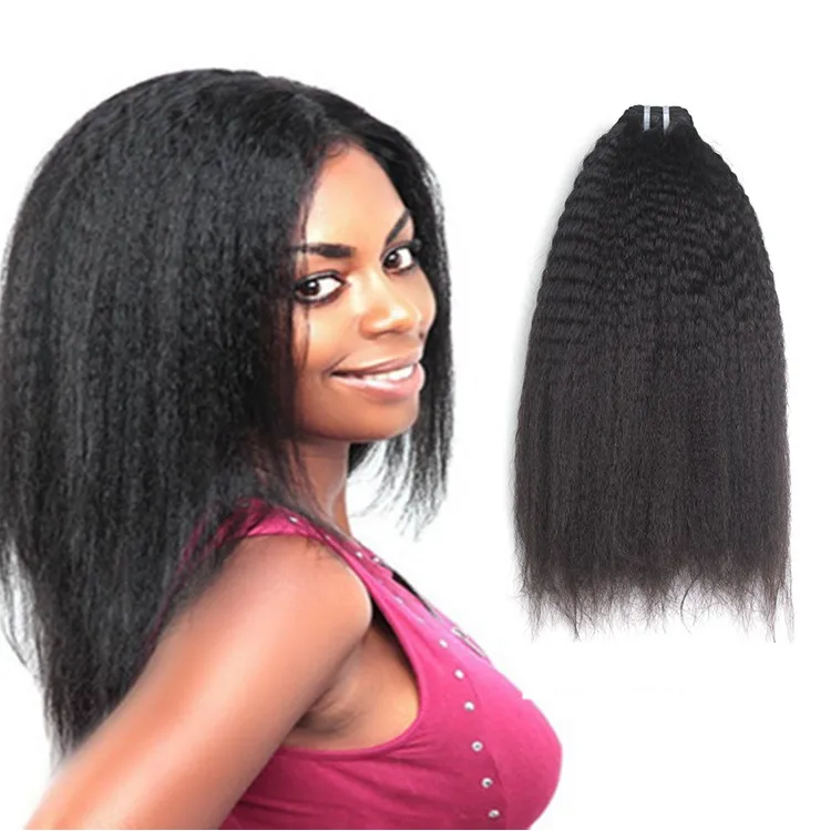 

2019 Natural Color Mongolian Kinky Straight Coarse Yaki Italian 8"-32" Cuticle Aligned Hair Weave, Natural color #1b