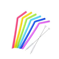 

Amazon hot sale custom Reusable Food Grade Silicone Drinking Straw for Drinking Bubble Tea, Milkshakes with Cleaning Brush