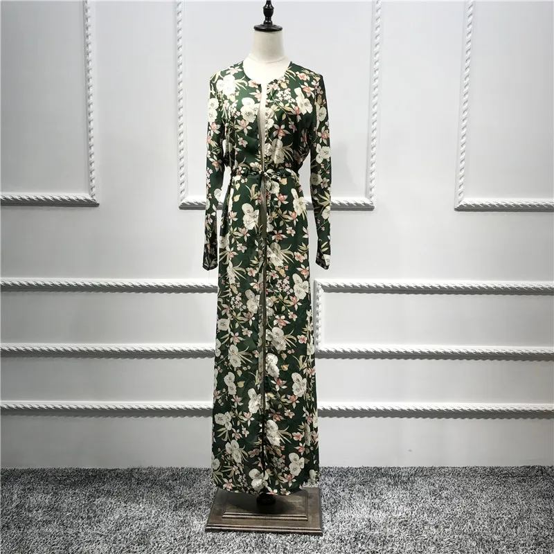 

2019wholesale full flower middle east malaysia abaya maxi open islamic women clothing loriya fashion abaya, Green