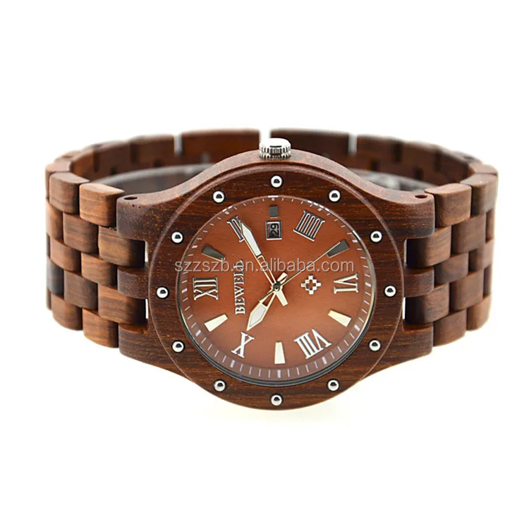 

Wholesale Newest Sandalwood/maple/ zebra Waterproof western watch with Wood Case and Band, costom logo watch wood, Red