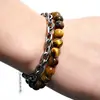 Stainless Steel Chain Beaded Double Wrap Bracelet, Yellow Tigers Eye, 8mm, beads bracelet wrap around bead bracelets