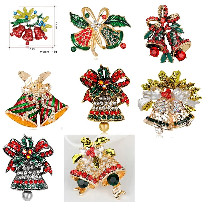 

gold vintage Christmas Rhinestone Bowknot Leaf Jingle Bell Brooches Breast Pin christmas dress gifts, Various;as your choice