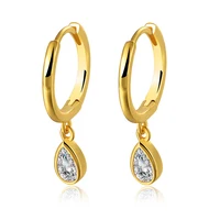 

Hot Peishang 925 Ster Silver 14K Gold Plated Small Zircon Water Droplets Shaped Earrings