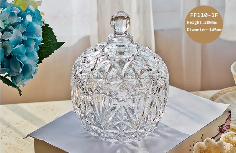 Glass Candy Jars With Lid Wedding Decoration Geo Cut Glass Candle Jar