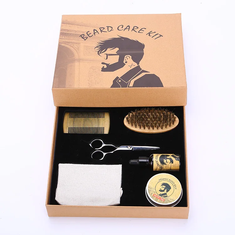 

Private Label Beard Set With Brush Comb Oil Balm Barber Scissors For Men