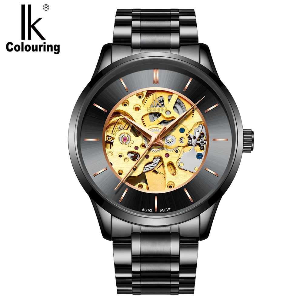 

IK Colouring K004 Men 's Automatic Mechanical Watches Full Steel Hollow Skeleton Wristwatch Waterproof Relogio Masculin