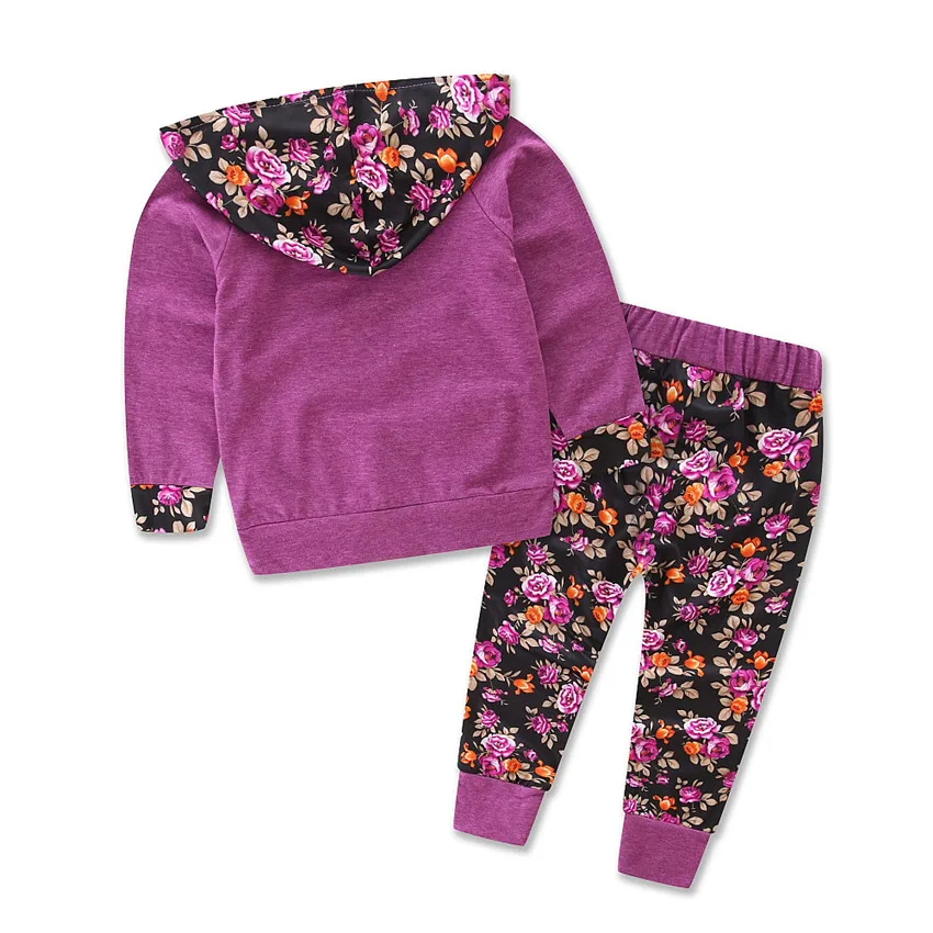 

Long Sleeve Hooded Floral Printed Children Suit