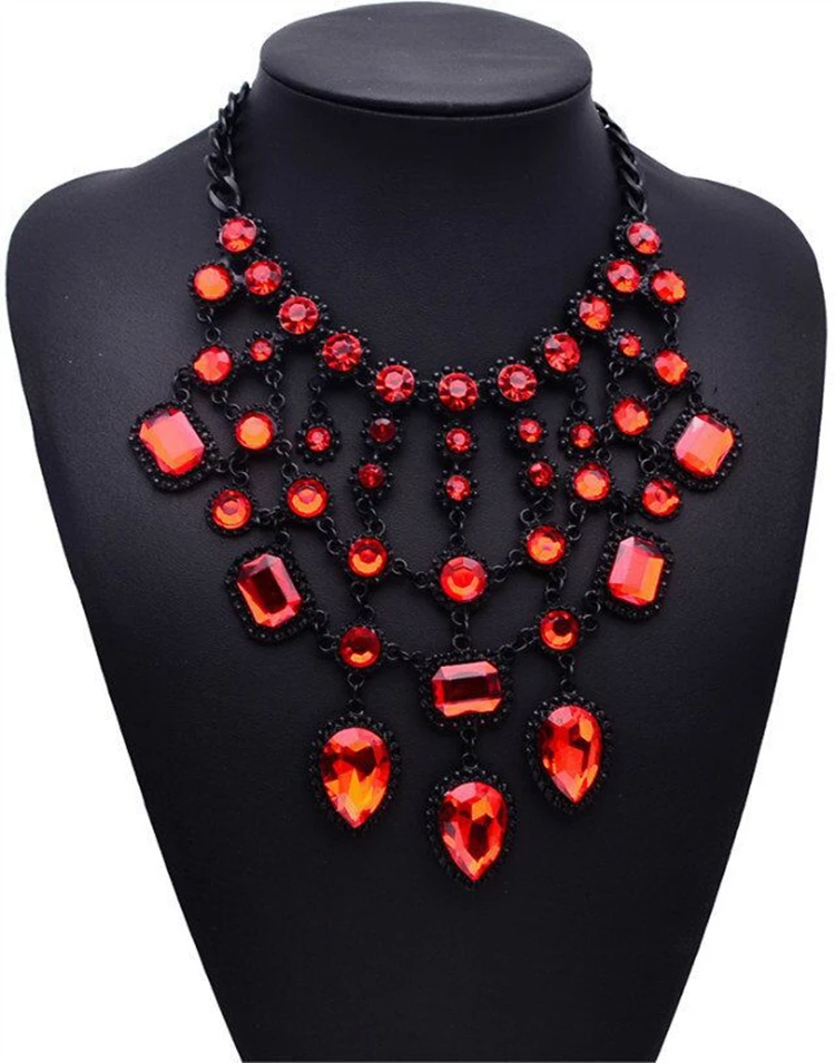 

NK-189010 Vintage Black Tone Collar Chain Sparkly Crystal Choker Bib Statement Necklace, 6 colors