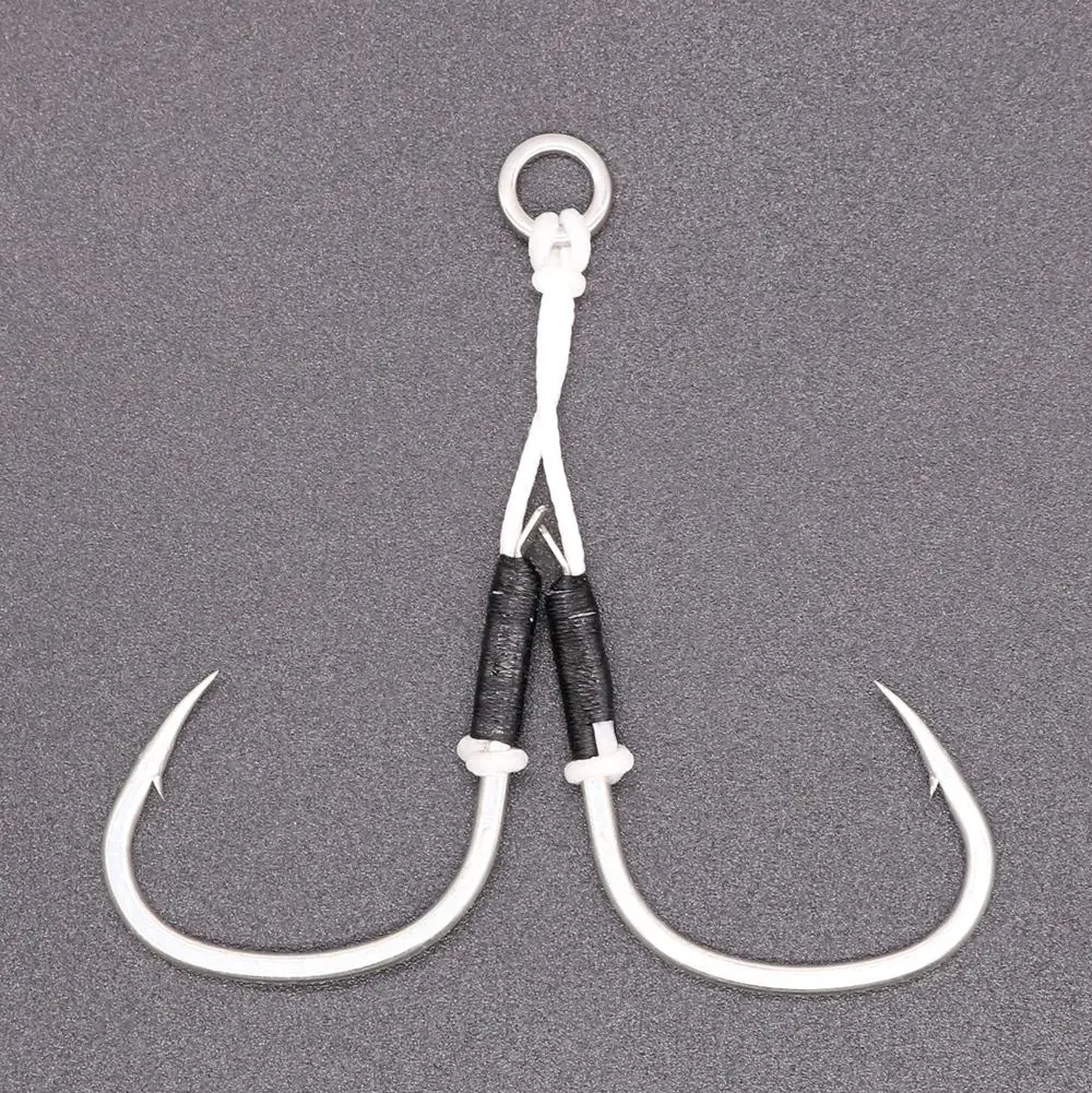 high carbon jig hook steel fishing double hook  fishing assist hooks with barb