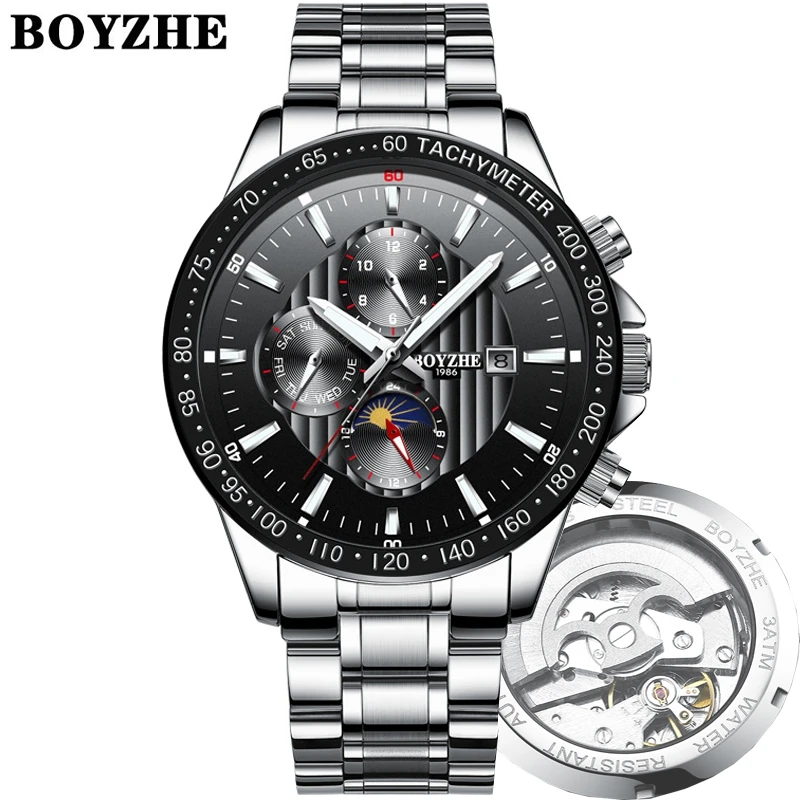 

BOYZHE Top luxury stainless steel watch auto mechanical custom logo movement watch for men