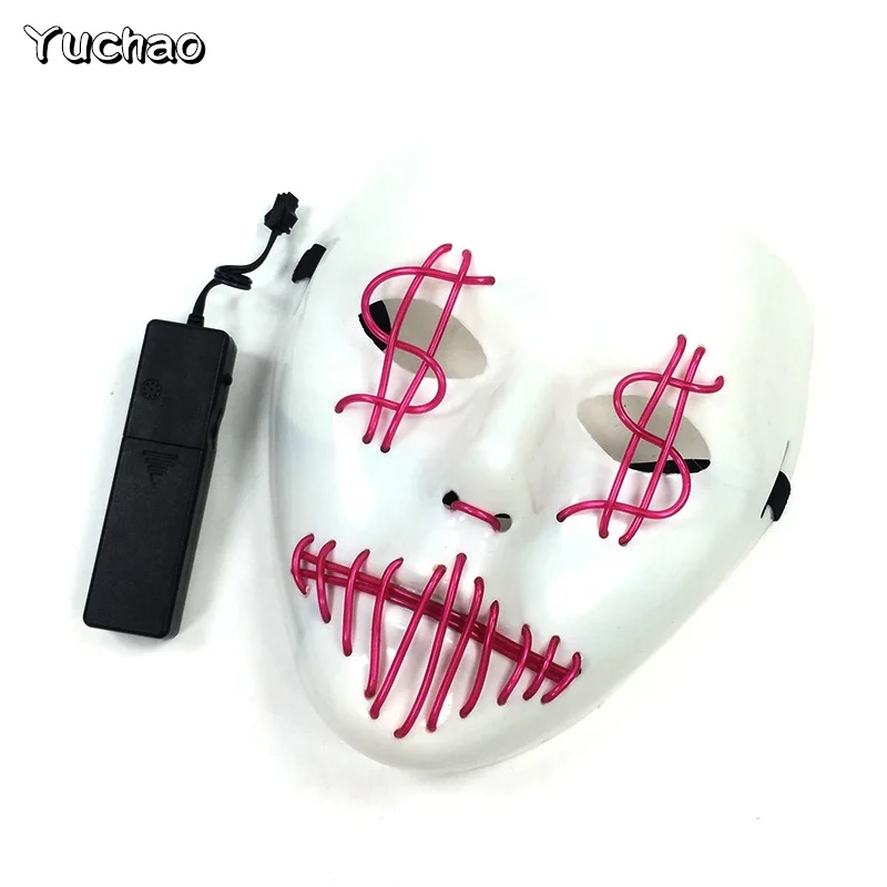 Dropship Joker Grimace Led Strip Prom Party Mask 10 Color Payday Series Neon Mask USA Dollar Slit Mouth Light Up Masque Mask