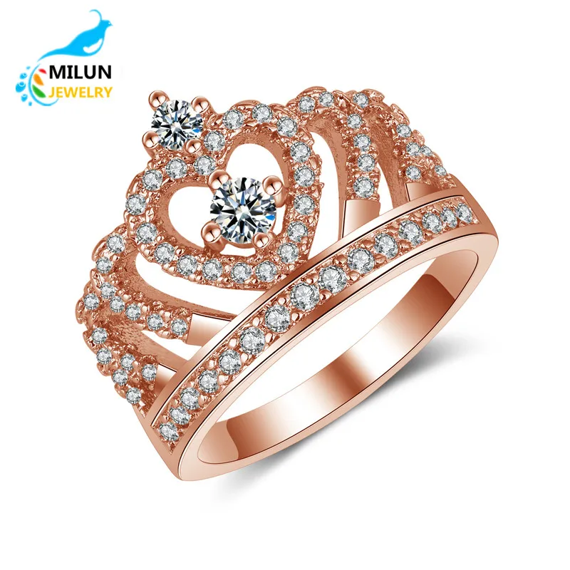 

Wholesale Custom Fashion Women jewelry gold plated paved diamond Crown ring, Picture
