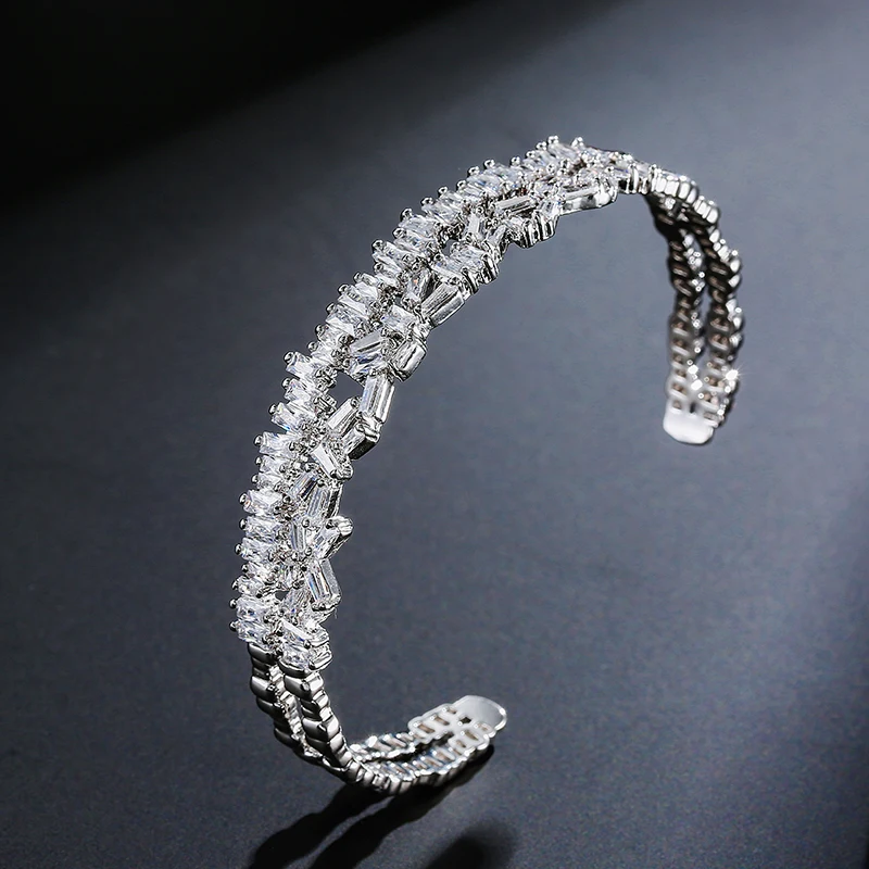 

RAKOL BP152 silver crystal bangle charms for women wedding bracelet, As picture