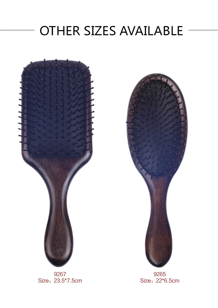 EUREKA 9265-DBR Engraved Wooden Hair Brush Rubber Wood Hair Brush Massage Classical Style Hair Brush