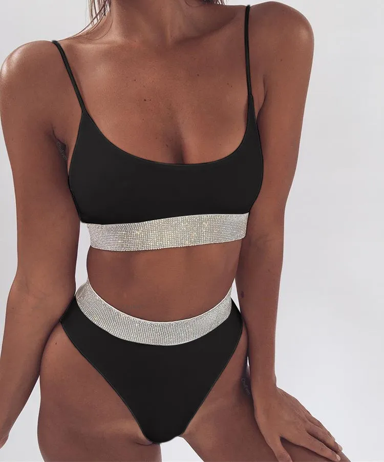 

2019 New Arrival Sexy High Waist Swimsuit String Bikini Split Bathing Sequins Pure For Ladies xxx xxxl Bikini, Picture or customized