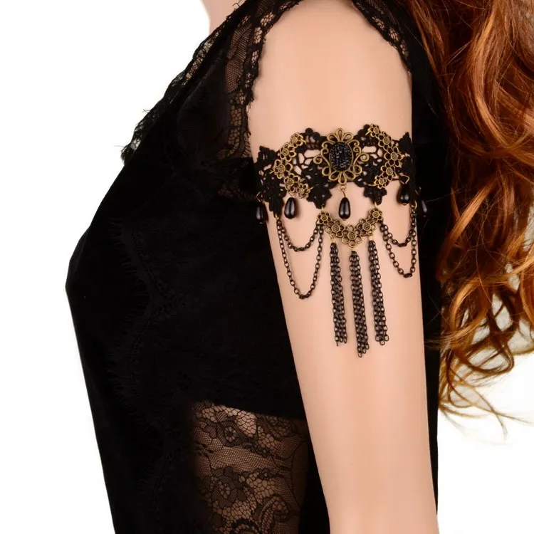 

wholesale lace tassel hand accessories for girls crystal arm bracelet, Black - arm bracelet