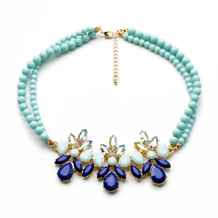 

xl00474 Chunky Brands Resin Street Shoot Mint Beads Statement Necklace Imitation Accessories Bohemian Jewelry