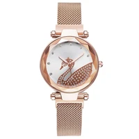 

3813 Hotsale Swan Face Alloy Case Stainless Steel Wrist Mesh Watch Women Magnet Strap Watch