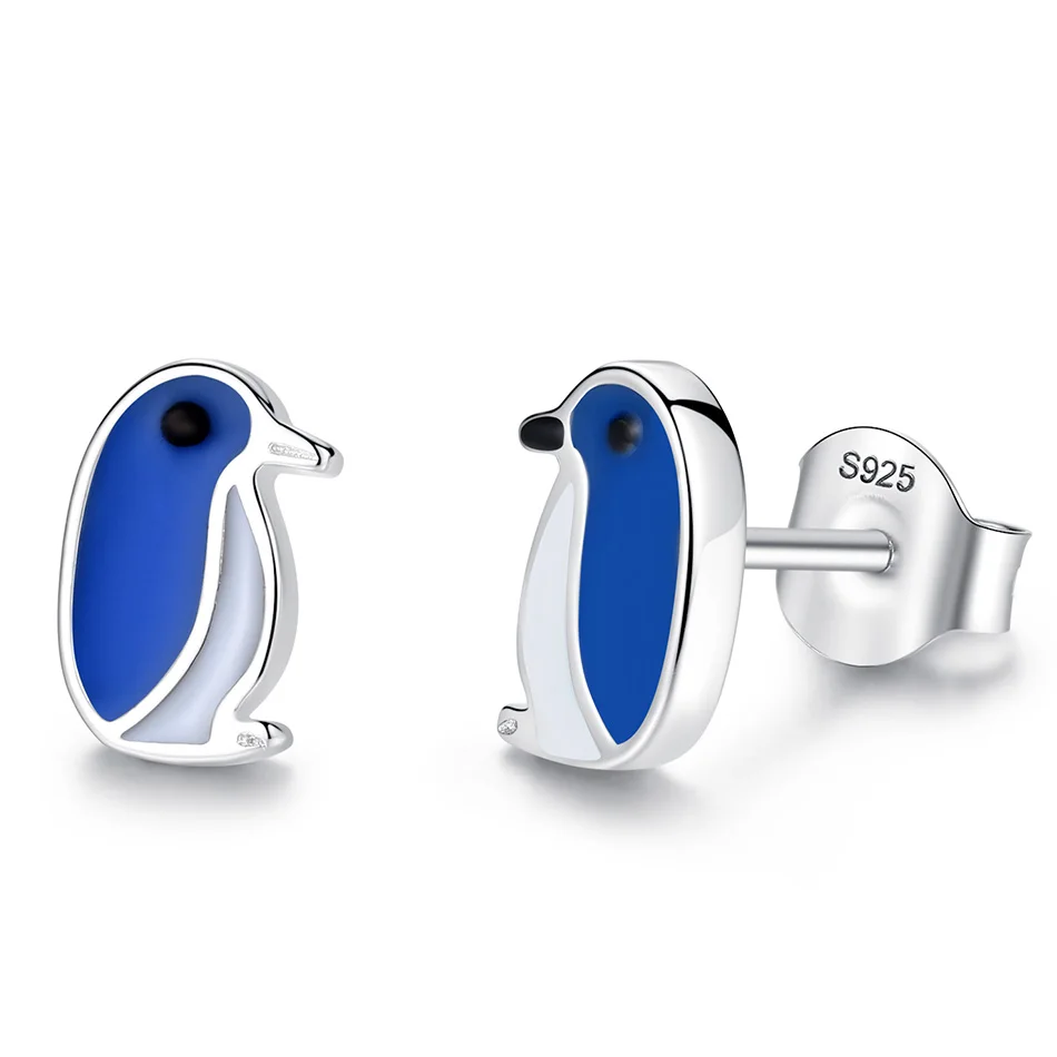 

OEM and ODM 925 Sterling Silver Earrings Blue Enamel Penguin Stud Earrings fit Gift Women Wearing Jewelry