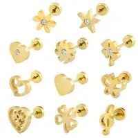

Gold Plated Stud Earrings Baby Girl Style Surgical Steel Kid Ear Studs
