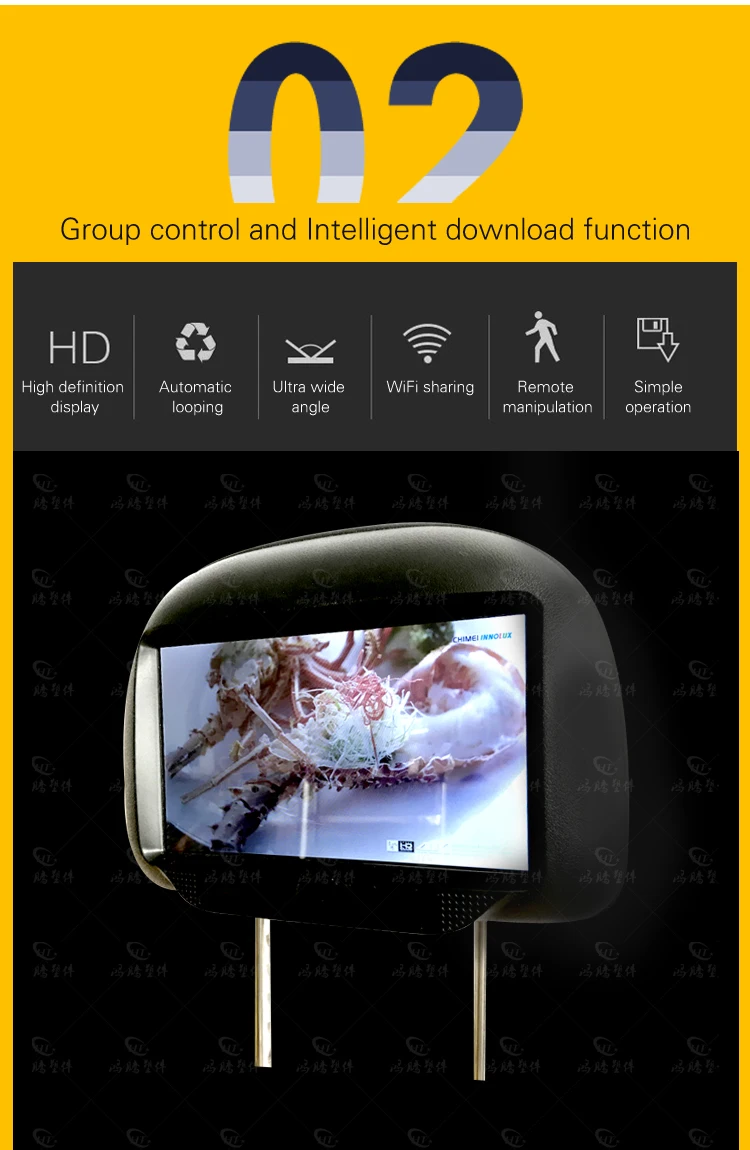 Wireless advertising player 9 Inch taxi headrest six video media ad player HD 3g wifi