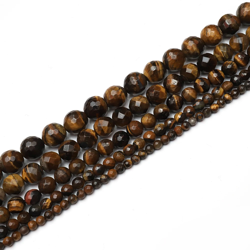 

JOYFFO Brand 15.5" 1 strand Natural Tiger Eye Gemstone Loose Facet Beads 8mm Spacer Beads For Jewelry Making