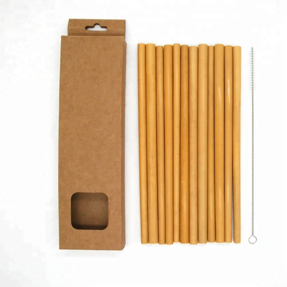 

WanuoCraft Amazon 12+1 set Organic Bamboo Drinking Straws With Kraft Box Packing