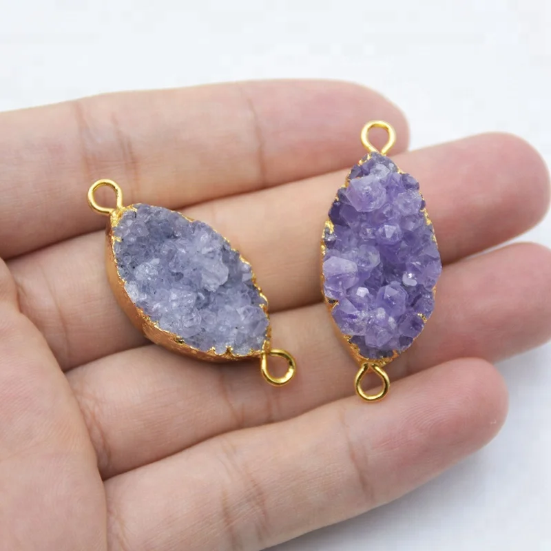 

Marquise Shape Amethyst Druzy Stone Bracelets Pendant Natural Purple Geode Raw Drusy Jewelry, Purple amethyst geode