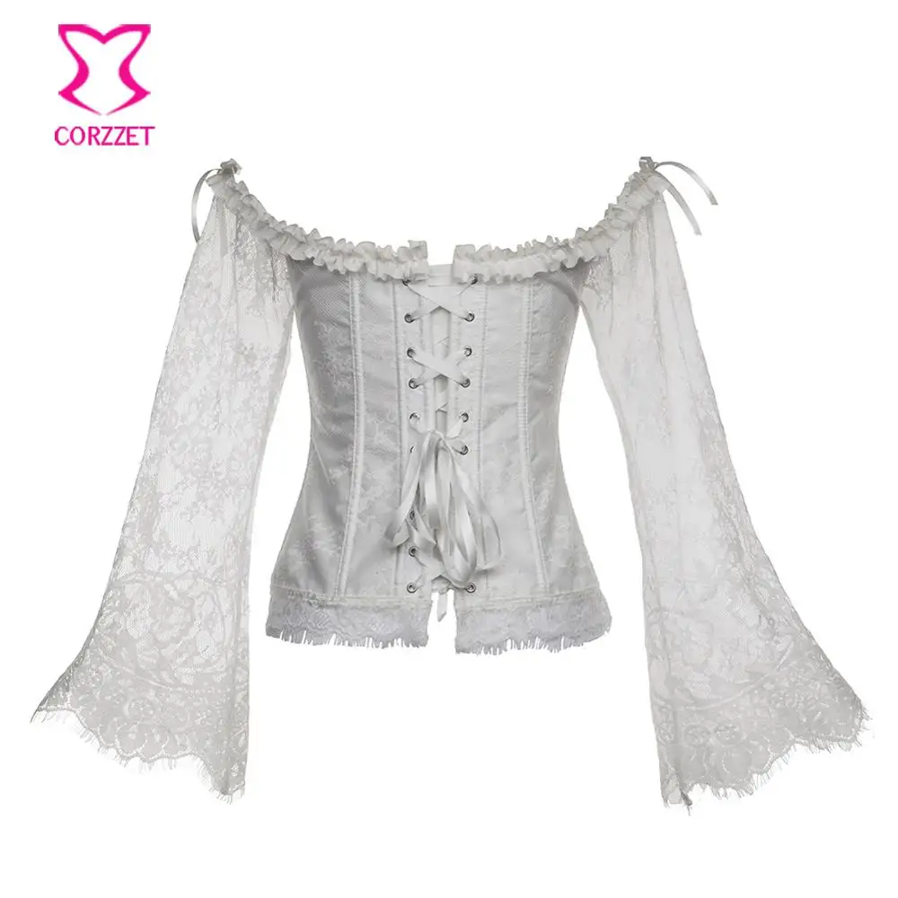 Corzzet Victorian White Ruffle Off Shoulder Lace Corsets And Bustiers