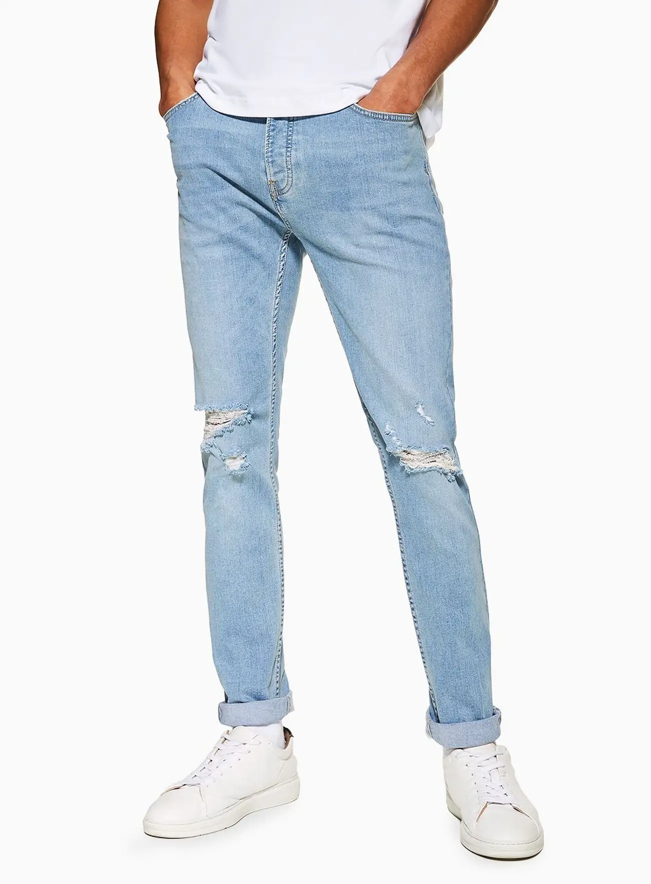 mens light blue knee ripped jeans