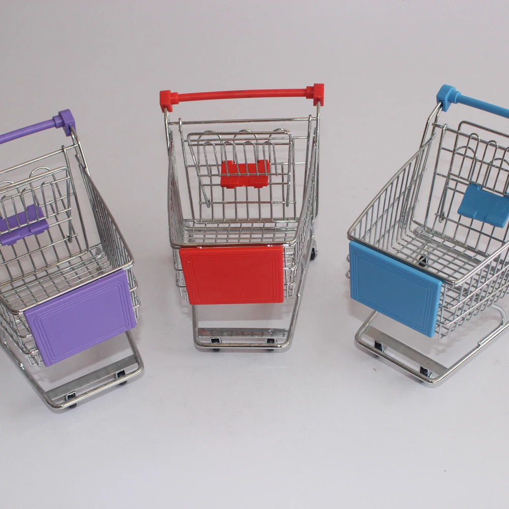 New Design Grocery Trolley Desk Metal Plastic Mini Supermarket Shopping