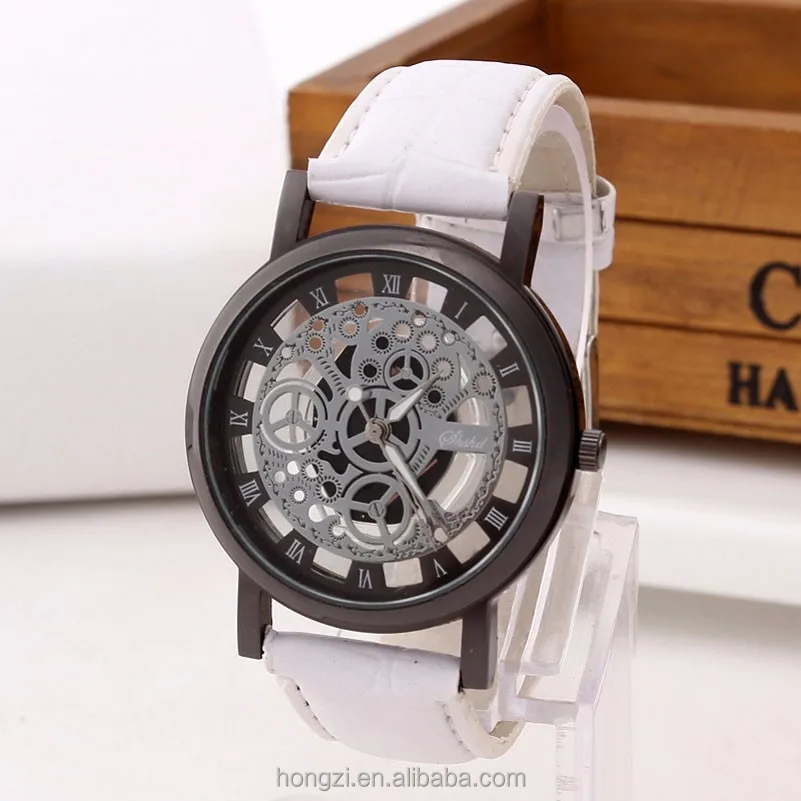 

Business Skeleton Watch Men Engraving Hollow Reloj Hombre Dress Quartz Wristwatch Leather Band Women Clock Relojes Mujer